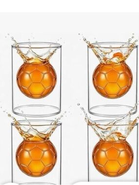 6 New Soccer Ball Double Wall 2oz Whiskey Glass Perfect for your World Cup Party